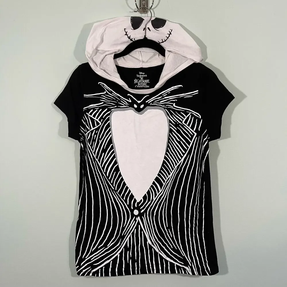 Disney Nightmare Before Christmas Jack Skeleton Tuxedo Hooded T-Shirt Size L